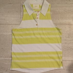 Maeve by Anthropologie Lime Green/White Striped Collared Tank Top